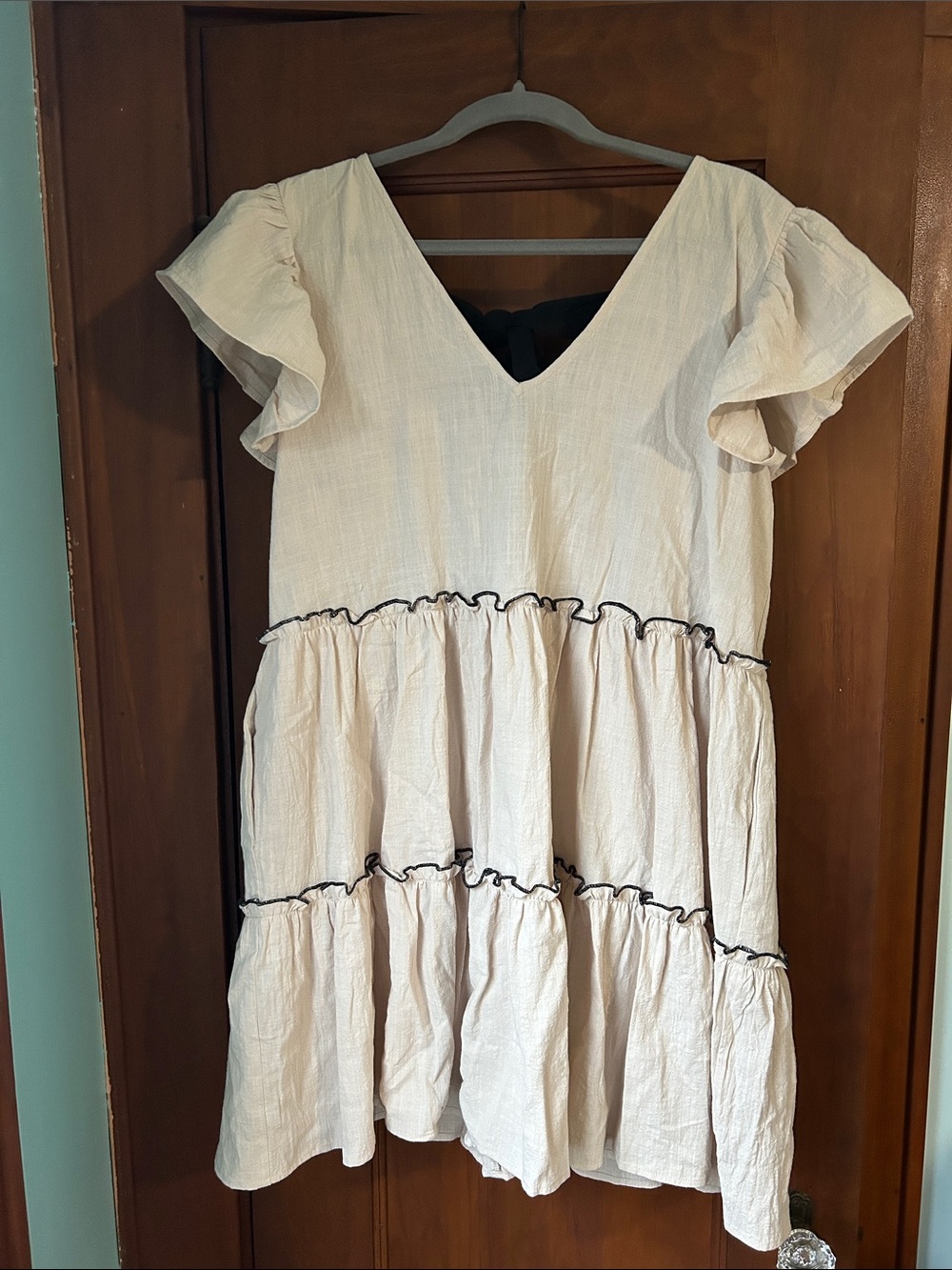 Women’s Cream with Black Tiered Ruffle Dress